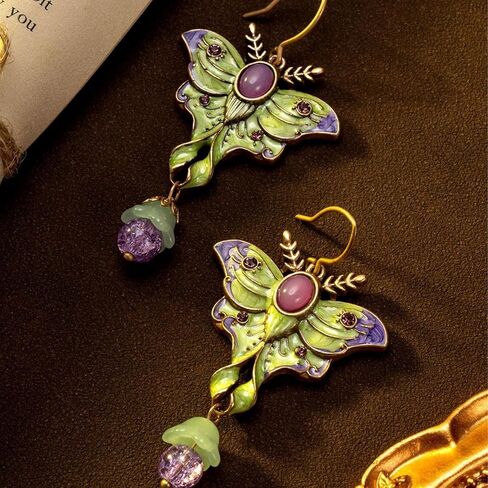 Colorful Butterfly Earrings, Vintage Enamel Fun Cottage Core Unique Moth Drop Earrings, Suitable For Festivals And Parties in Kuwait