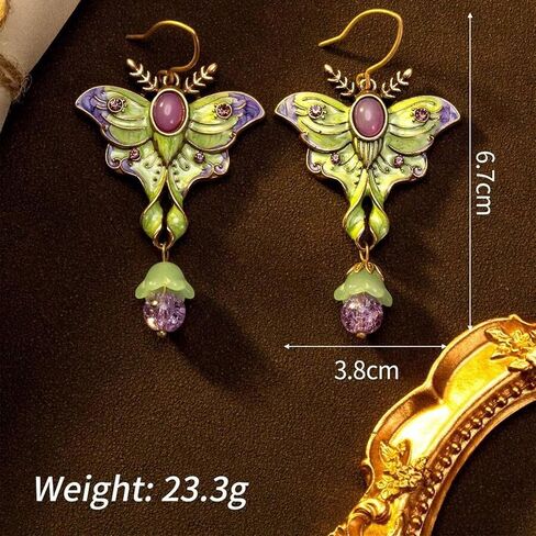 Colorful Butterfly Earrings, Vintage Enamel Fun Cottage Core Unique Moth Drop Earrings, Suitable For Festivals And Parties in Kuwait