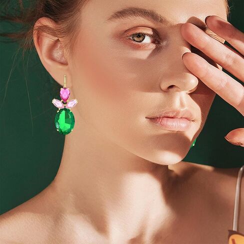 Bohemian Sparkly Crystal Pineapple Dangle Drop Earrings Rhinestone Fruit Leverback Earrings For Women in Saudi Arabia