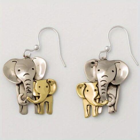 Vintage Bohemian Style Women's Copper Handmade Two Tone Elephant Animal Enthusiast Earrings in Saudi Arabia