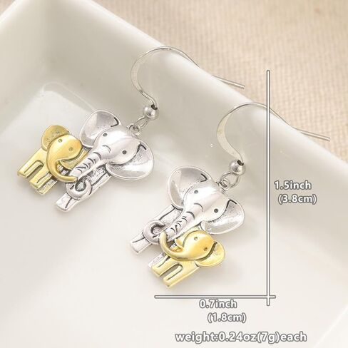 Vintage Bohemian Style Women's Copper Handmade Two Tone Elephant Animal Enthusiast Earrings in Saudi Arabia