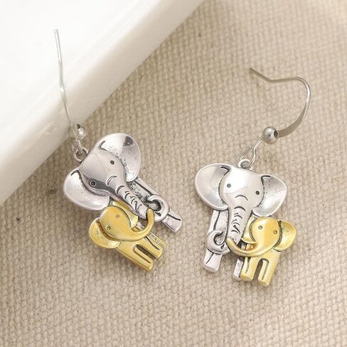 Vintage Bohemian Style Women's Copper Handmade Two Tone Elephant Animal Enthusiast Earrings in Saudi Arabia