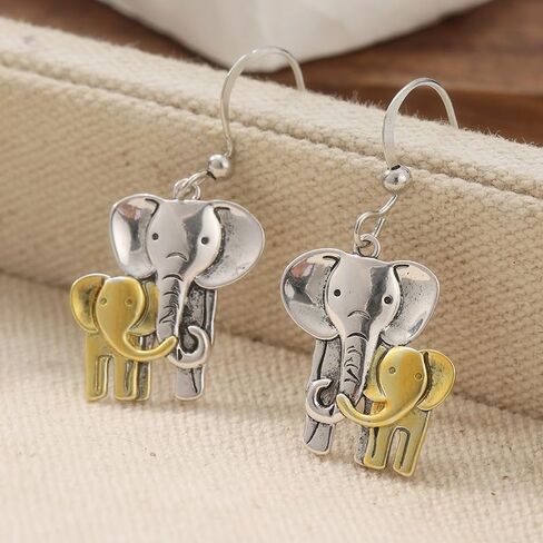 Vintage Bohemian Style Women's Copper Handmade Two Tone Elephant Animal Enthusiast Earrings in Saudi Arabia