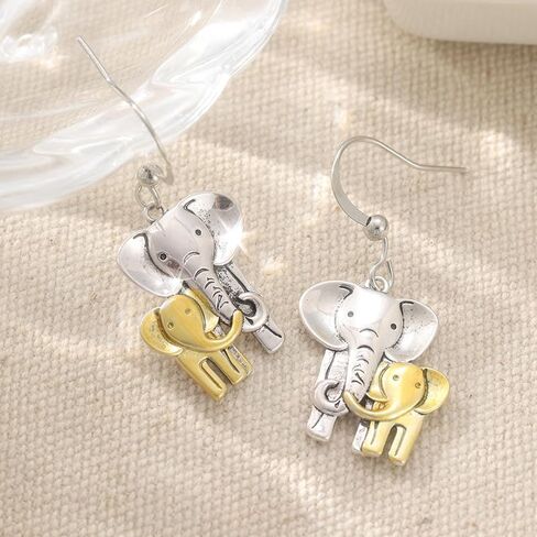Vintage Bohemian Style Women's Copper Handmade Two Tone Elephant Animal Enthusiast Earrings in Saudi Arabia