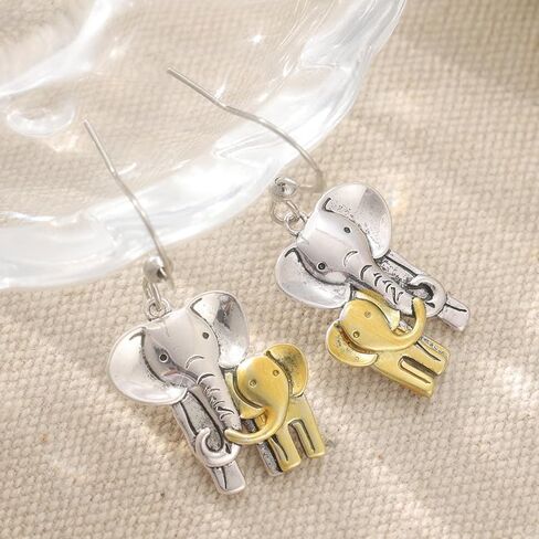 Vintage Bohemian Style Women's Copper Handmade Two Tone Elephant Animal Enthusiast Earrings in Saudi Arabia