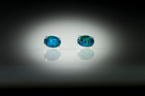 Australian Triplet Opal Earrings - Genuine Triplet Opal Earrings in White Gold Plated on Sterling Silver - Blue Green Simple Design Women's Jewelry in Saudi Arabia