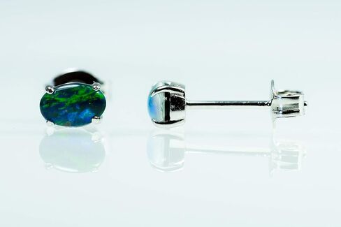 Australian Triplet Opal Earrings - Genuine Triplet Opal Earrings in White Gold Plated on Sterling Silver - Blue Green Simple Design Women's Jewelry in Saudi Arabia