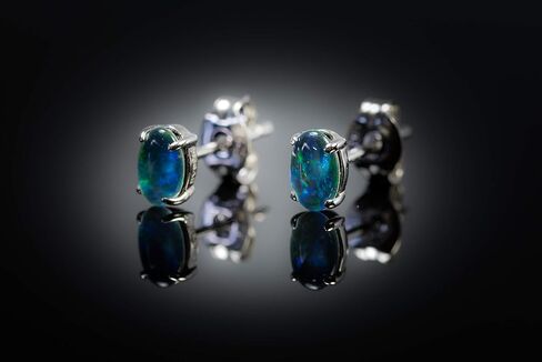 Australian Triplet Opal Earrings - Genuine Triplet Opal Earrings in White Gold Plated on Sterling Silver - Blue Green Simple Design Women's Jewelry in Saudi Arabia