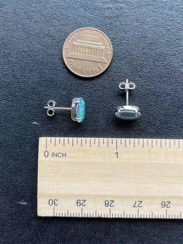 Australian Triplet Opal Earrings - Genuine Triplet Opal Earrings in White Gold Plated on Sterling Silver - Blue Green Simple Design Women's Jewelry in Saudi Arabia