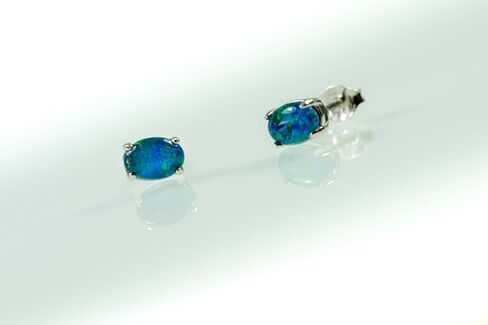 Australian Triplet Opal Earrings - Genuine Triplet Opal Earrings in White Gold Plated on Sterling Silver - Blue Green Simple Design Women's Jewelry in Saudi Arabia
