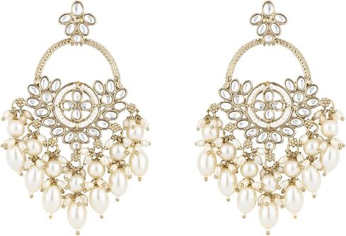 I Jewels Gold Plated Indian Wedding Bollywood Handcrafted Kundan Pearl Chandbali Dangle Earrings for Women (E3222W) in Saudi Arabia