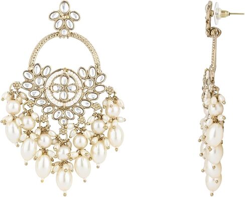 I Jewels Gold Plated Indian Wedding Bollywood Handcrafted Kundan Pearl Chandbali Dangle Earrings for Women (E3222W) in Saudi Arabia