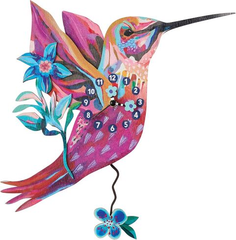 Enesco Allen Designs Hummingbird Sweet Nectar Battery-Operated Wooden Pendulum Wall Clock, 14 Inch, Multicolor in Saudi Arabia