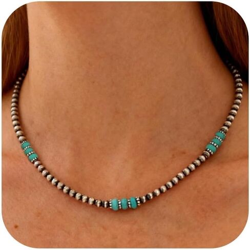 مجموعة أقراط قلادة من لؤلؤ نافاجو مجوهرات فيروزية غربية للنساء قلادة من لؤلؤ نافاجو مطرز لزي ناشفيل فستان غربي إكسسوارات حفلات موسيقية ريفية هدايا in Kuwait