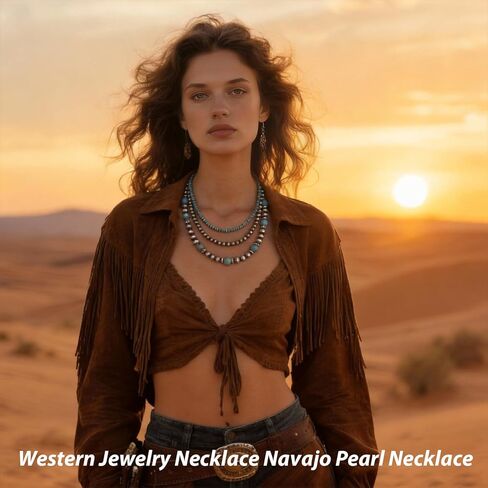 Navajo Pearl Necklace Earrings Set Western Turquoise Jewelry for Women Navajo Pearl Beaded Necklace for Nashville Outfit Western Dress Country Concert Accessories Gifts in Saudi Arabia