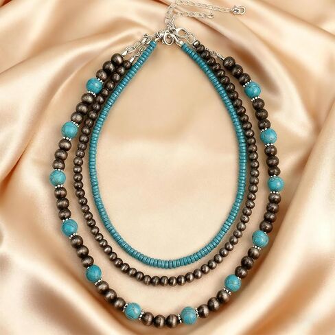 Navajo Pearl Necklace Earrings Set Western Turquoise Jewelry for Women Navajo Pearl Beaded Necklace for Nashville Outfit Western Dress Country Concert Accessories Gifts in Saudi Arabia