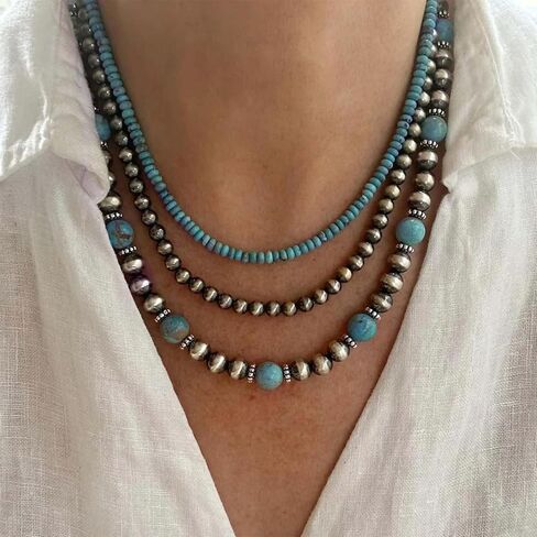 Navajo Pearl Necklace Earrings Set Western Turquoise Jewelry for Women Navajo Pearl Beaded Necklace for Nashville Outfit Western Dress Country Concert Accessories Gifts in Saudi Arabia