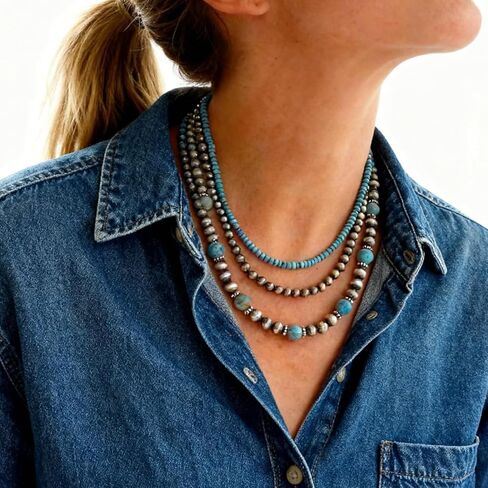 Navajo Pearl Necklace Earrings Set Western Turquoise Jewelry for Women Navajo Pearl Beaded Necklace for Nashville Outfit Western Dress Country Concert Accessories Gifts in Saudi Arabia