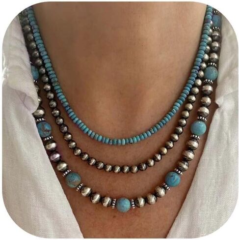 Navajo Pearl Necklace Earrings Set Western Turquoise Jewelry for Women Navajo Pearl Beaded Necklace for Nashville Outfit Western Dress Country Concert Accessories Gifts in Saudi Arabia