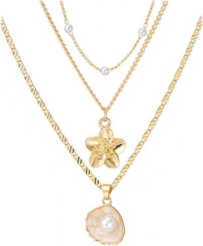 3Pcs Dainty Seashell Necklace Women Handmade Gold Plated Summer Beach Wear Adjustable Boho Cowrie Shell Choker Ocean Inspired Gifts for Her Natural Layering Pendant Necklace in Kuwait