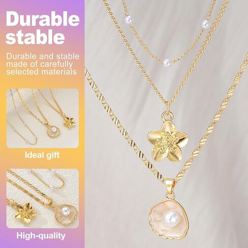 3Pcs Dainty Seashell Necklace Women Handmade Gold Plated Summer Beach Wear Adjustable Boho Cowrie Shell Choker Ocean Inspired Gifts for Her Natural Layering Pendant Necklace in Kuwait