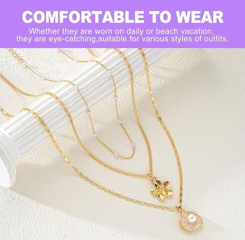 3Pcs Dainty Seashell Necklace Women Handmade Gold Plated Summer Beach Wear Adjustable Boho Cowrie Shell Choker Ocean Inspired Gifts for Her Natural Layering Pendant Necklace in Kuwait