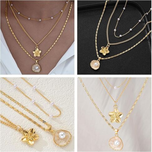 3Pcs Dainty Seashell Necklace Women Handmade Gold Plated Summer Beach Wear Adjustable Boho Cowrie Shell Choker Ocean Inspired Gifts for Her Natural Layering Pendant Necklace in Kuwait