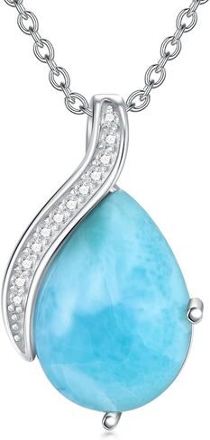 Natural Larimar Pendant NecklacesSterling Silver, Genuine Blue Larimar Necklace Ocean Beach Necklace for Women in Kuwait