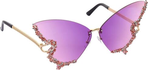 Women's Retro Butterfly Shape Diamond Rimless Sunglasses in Saudi Arabia