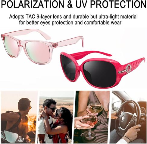 Joopin Mirrored Pink Square & Hot Pink Jackie Sunglasses Bundle, Trendy Oversized Sun Glasses Polarized UV400 Protection Designer Shades for Women Shady Rays Sunnies in Kuwait