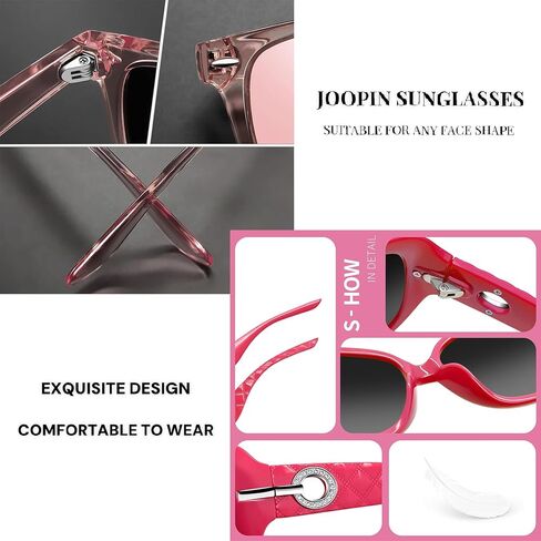 Joopin Mirrored Pink Square & Hot Pink Jackie Sunglasses Bundle, Trendy Oversized Sun Glasses Polarized UV400 Protection Designer Shades for Women Shady Rays Sunnies in Kuwait