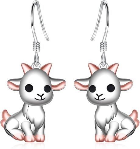 Cute Goat Earrings for Women - 925 Sterling Silver Animal Goat Dangle Drop Earrings Lamb Jewelry Gifts Hypoallergenic for Daughter Mother in Kuwait