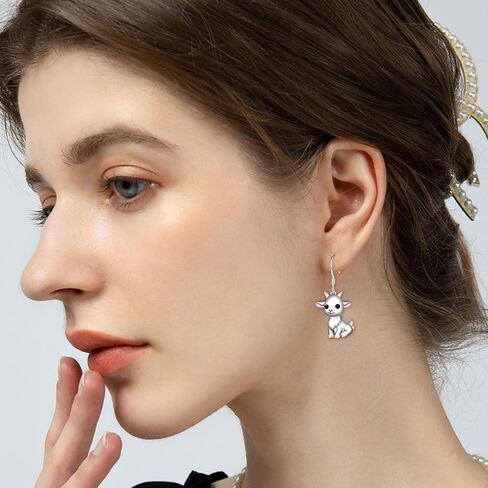 Cute Goat Earrings for Women - 925 Sterling Silver Animal Goat Dangle Drop Earrings Lamb Jewelry Gifts Hypoallergenic for Daughter Mother in Kuwait