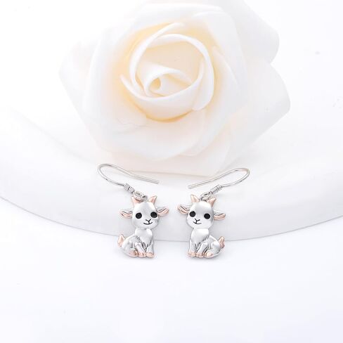 Cute Goat Earrings for Women - 925 Sterling Silver Animal Goat Dangle Drop Earrings Lamb Jewelry Gifts Hypoallergenic for Daughter Mother in Kuwait