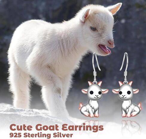 Cute Goat Earrings for Women - 925 Sterling Silver Animal Goat Dangle Drop Earrings Lamb Jewelry Gifts Hypoallergenic for Daughter Mother in Kuwait
