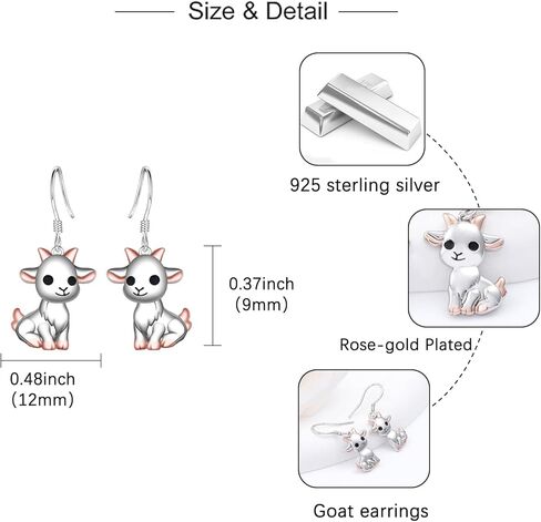 Cute Goat Earrings for Women - 925 Sterling Silver Animal Goat Dangle Drop Earrings Lamb Jewelry Gifts Hypoallergenic for Daughter Mother in Kuwait