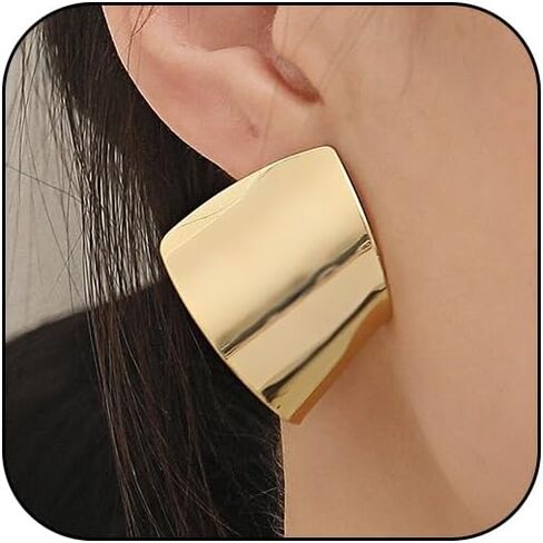 Gold Abstract Statement Earrings for Women Chunky Square High Polished Geometric Dangle Earring Trendy Large Costume Outfit Jewelry Exaggerated Accessories in Saudi Arabia