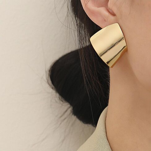 Gold Abstract Statement Earrings for Women Chunky Square High Polished Geometric Dangle Earring Trendy Large Costume Outfit Jewelry Exaggerated Accessories in Saudi Arabia