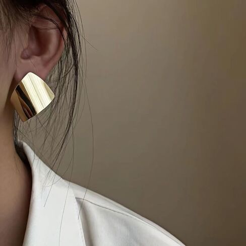 Gold Abstract Statement Earrings for Women Chunky Square High Polished Geometric Dangle Earring Trendy Large Costume Outfit Jewelry Exaggerated Accessories in Saudi Arabia