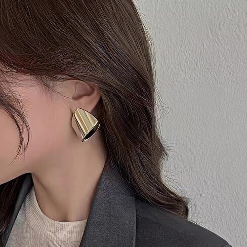 Gold Abstract Statement Earrings for Women Chunky Square High Polished Geometric Dangle Earring Trendy Large Costume Outfit Jewelry Exaggerated Accessories in Saudi Arabia