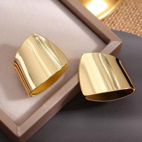 Gold Abstract Statement Earrings for Women Chunky Square High Polished Geometric Dangle Earring Trendy Large Costume Outfit Jewelry Exaggerated Accessories in Saudi Arabia