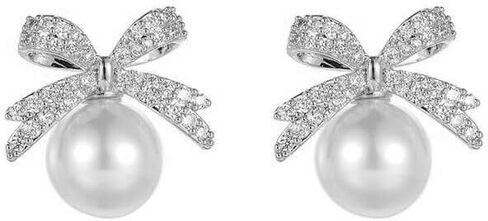 ONLYJUMP Sparkly Bow Earrings - Pearl & Crystal Rhinestone Tassel Dangling Earrings for Women in Saudi Arabia