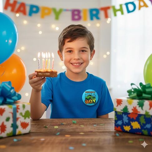 Birthday Boy Pin – Monster Truck Happy Birthday Button Badge, Truck Theme Party Decor for Race Day, Off-Road & Big Wheel Birthday Celebration, Photo Booth Prop & Gift Bag Favor, 2.25 Inch in Saudi Arabia