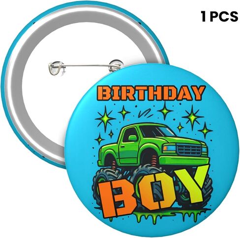 Birthday Boy Pin – Monster Truck Happy Birthday Button Badge, Truck Theme Party Decor for Race Day, Off-Road & Big Wheel Birthday Celebration, Photo Booth Prop & Gift Bag Favor, 2.25 Inch in Saudi Arabia