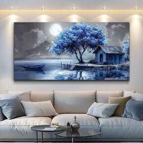 QIYILEXWART Canvas Wall Art For Living Room Wall Decor For Bedroom Office Wall Decoration Blue Tree Landscape Painting Abstract Pictures Artwork Room Aesthetic Home Decor 20x40 In in Saudi Arabia