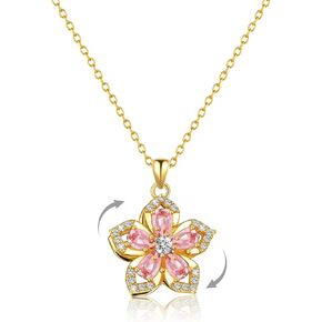 Flower Fidget Necklace 14k Gold-Plated Rotatable Pink Crystal Flower Necklaces for Women Anxiety Relief Fidget Jewelry Adjustable Cubic Zirconia Floral Choker Jewelry Summer Gifts for Her in Kuwait