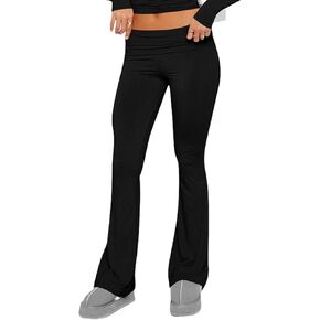 Women’s High Waist Flare Pants Fold Over Yoga Lounge Pants Stretchy Bootcut Leggings for Casual, Workout, or Loungewear in Saudi Arabia
