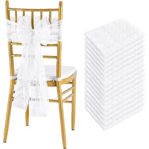 Fanqisi 16 حزمة من أوشحة الكرسي الأبيض: غطاء كرسي دانتيل بطول 8 أقدام لتزيين ممر الزفاف وأقواس كرسي مطرزة عتيقة لحفلات الاستقبال وديكور الطعام 9.5 × 94.5 بوصة in Kuwait