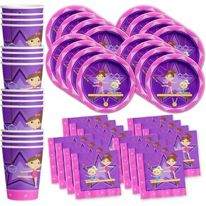 Gymnastics Star Birthday Party Supplies Set Plates Napkins Cups Tableware Kit for 16 in Kuwait