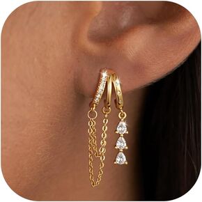 Dangle Earrings for Women 14K Gold Plated Chain Earrings Ligheweight Hypoallergenic Huggie Drop Stud Earring for Women Jewelry Trendy in Kuwait
